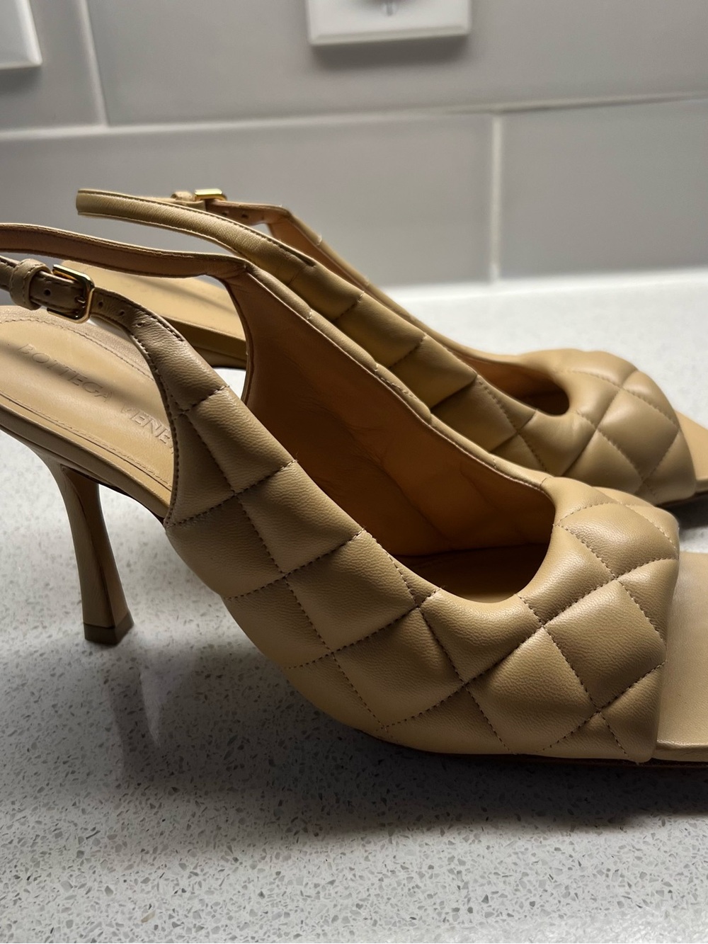 Bottega Veneta Quilted Leather Slingback Heels in Beige-Tan - Picture 5 of 6